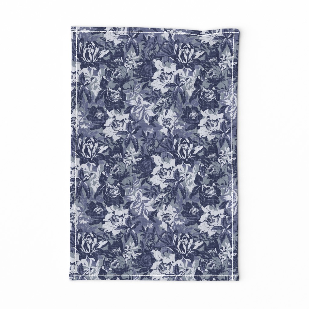 small tropical florals in bluish gray