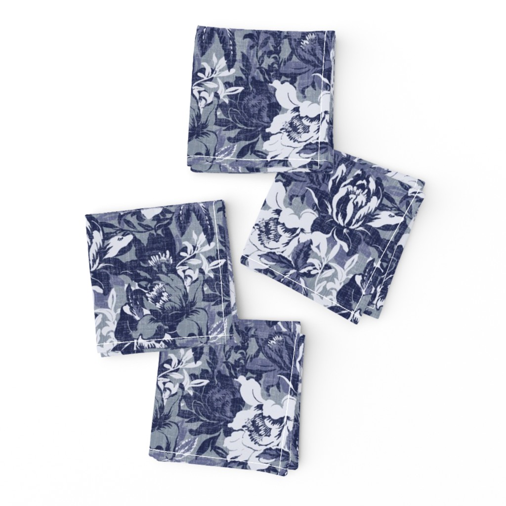 small tropical florals in bluish gray