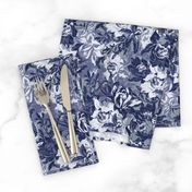 small tropical florals in bluish gray