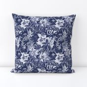 small tropical florals in bluish gray