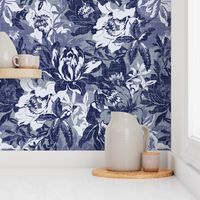 small tropical florals in bluish gray