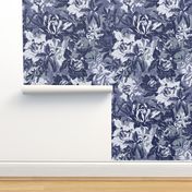 small tropical florals in bluish gray