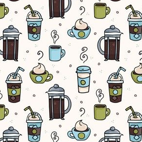 Vector coffee seamless repeat pattern illustration different caffeine drinks