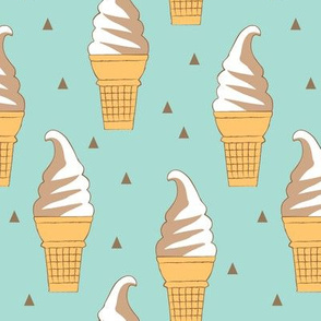 swirl ice cream cones and triangles on vintage teal