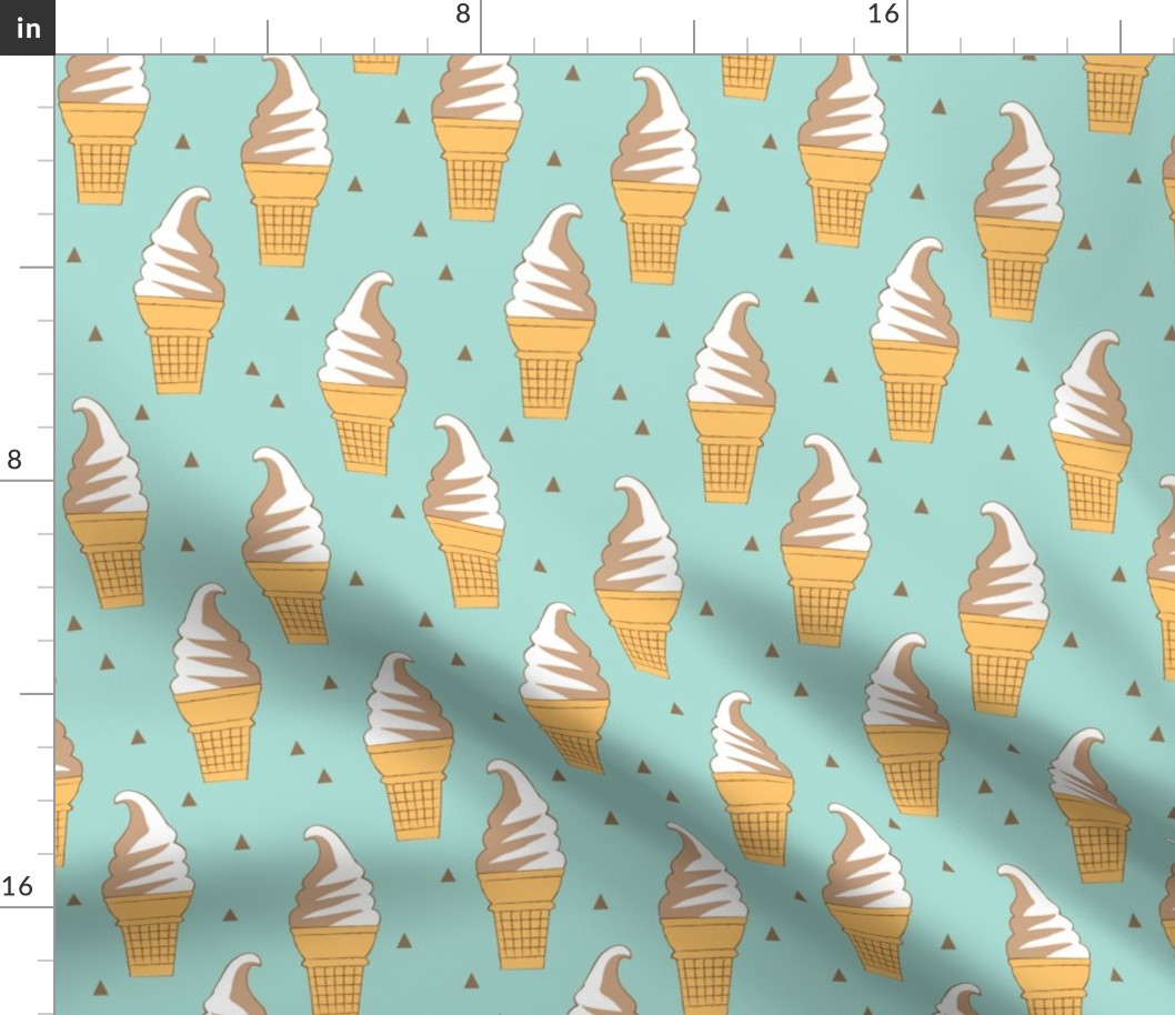 swirl ice cream cones and triangles on vintage teal