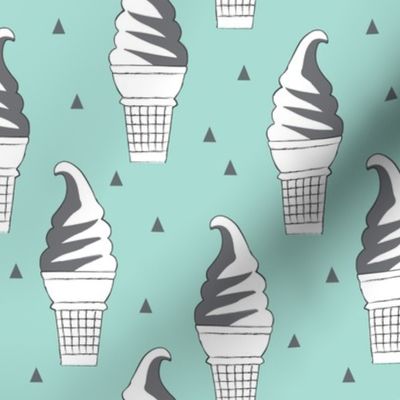 swirl ice cream cones and triangles charcoal on teal