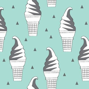 swirl ice cream cones and triangles charcoal on teal