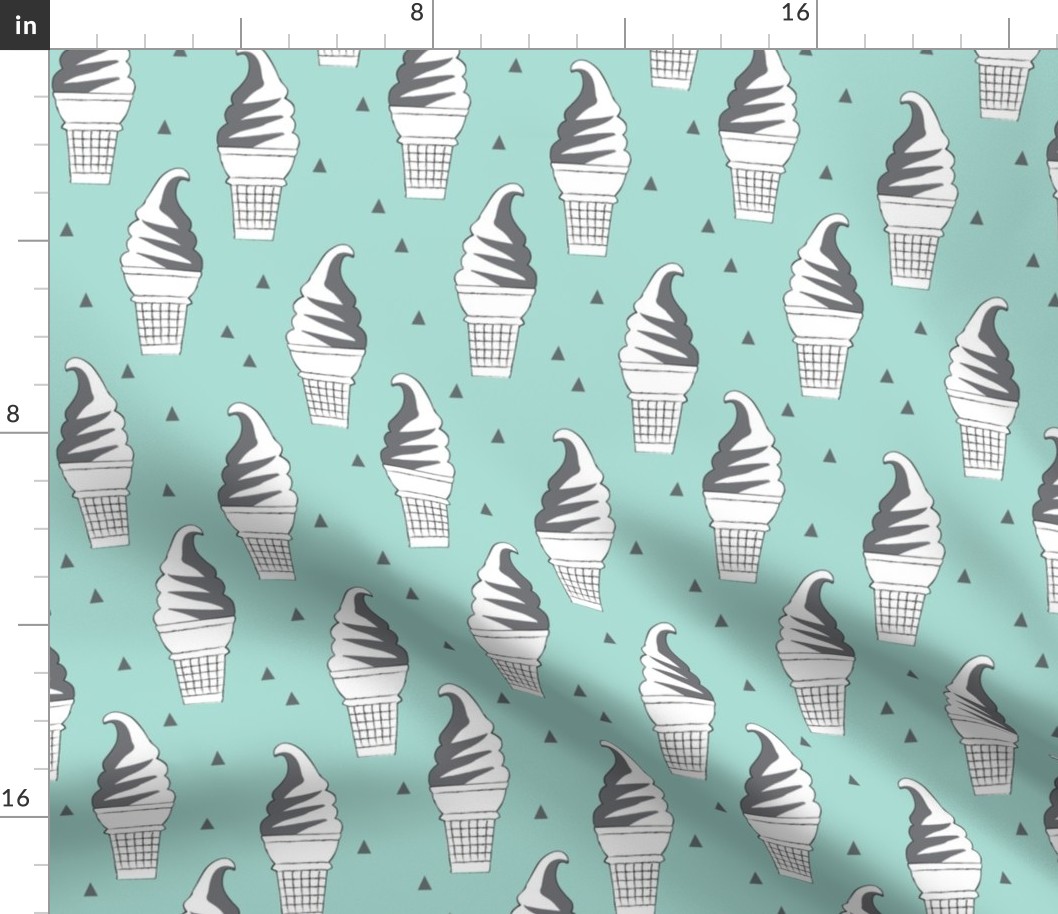 swirl ice cream cones and triangles charcoal on teal