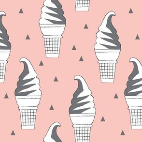 swirl ice cream cones and triangles charcoal on pink