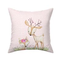Deer & Fox Pillow Front (shell pink pattern) - Fat Quarter size