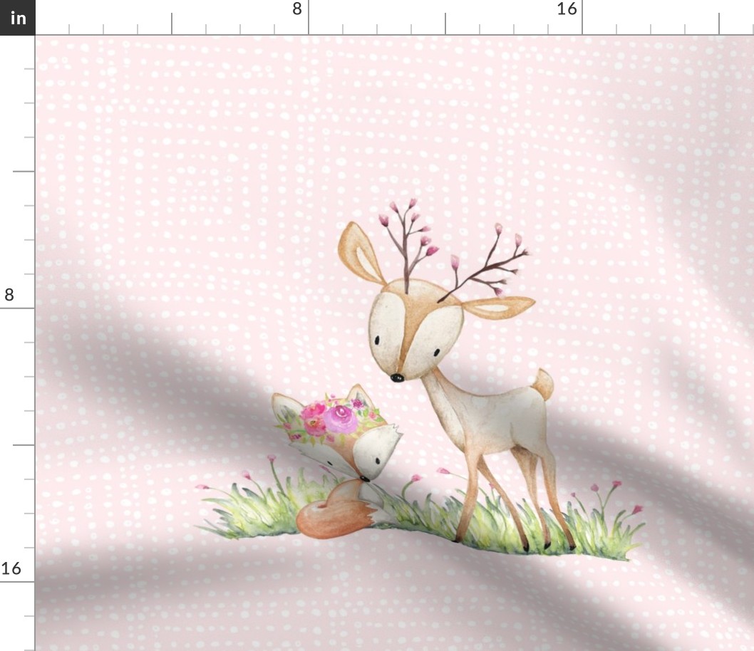 Deer & Fox Pillow Front (shell pink pattern) - Fat Quarter size