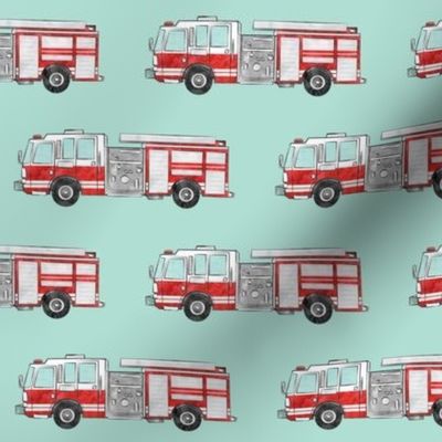 watercolor firetrucks (aqua) - LAD19