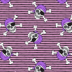 pirates - skull and cross bone - pink and black stripes - LAD19