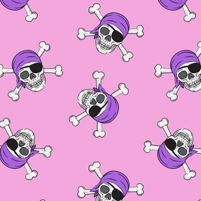 pirates - skull and cross bone - bright pink - LAD19