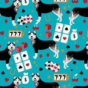 husky casino fabric - casino fabric, dogs  gambling, dog fabric, husky fabric, casino fabric, vegas fabric -  teal