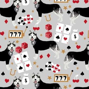 husky casino fabric - casino fabric, dogs  gambling, dog fabric, husky fabric, casino fabric, vegas fabric - grey