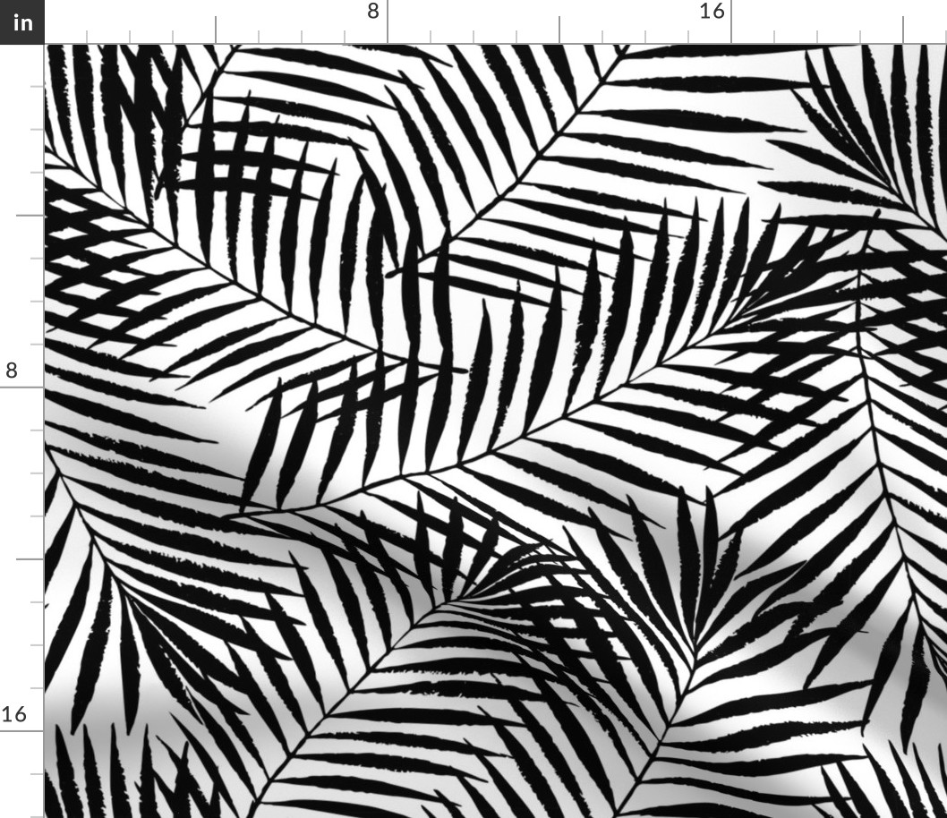 tropical palm leaves - large scale black ink