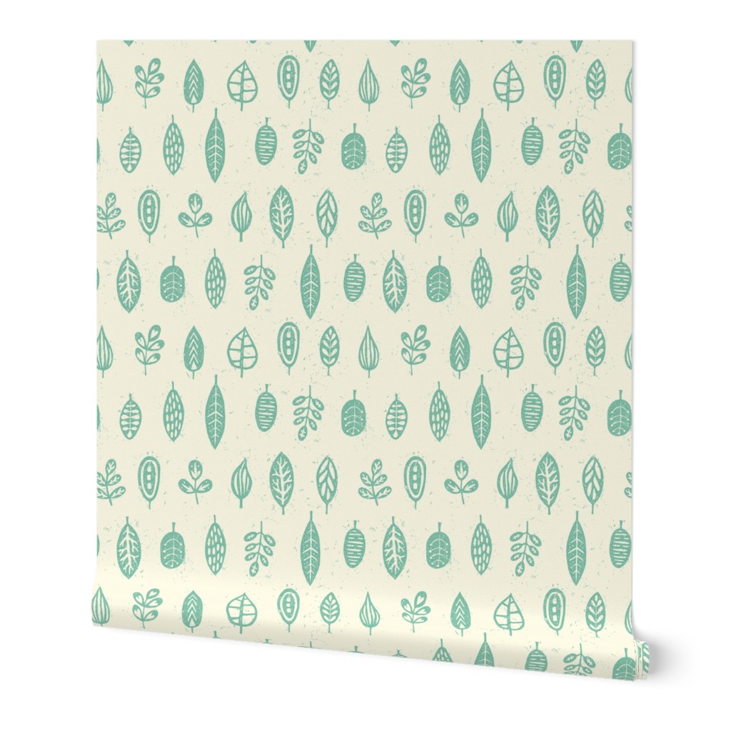 Leaf collection - teal on white