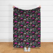 XL Tools for Girls (black) pink green coral mint, Kids Room Bedding, LARGER scale