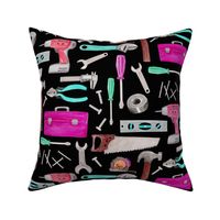 XL Tools for Girls (black) pink green coral mint, Kids Room Bedding, LARGER scale