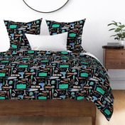 XL Tools (black) blue green brown, Kids Room Bedding, LARGER scale