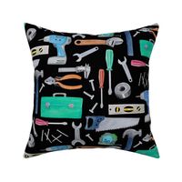 XL Tools (black) blue green brown, Kids Room Bedding, LARGER scale