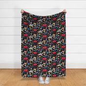 XL Tools (black) red orange blue, Kids Room Bedding, LARGER scale