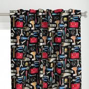 XL Tools (black) red orange blue, Kids Room Bedding, LARGER scale