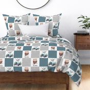 Woodland Owl Patchwork Quilt - Navy & Crystal Blue Design GingerLous