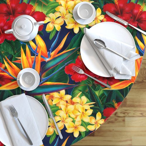Tablecloth Tropical Paradise Hawaiian Floral Flowers Red Orange Cotton Sateen 