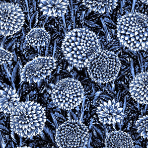 Moody Dahlias Blue and White