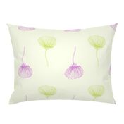 Large Scale Lime Green and Purple Delicate Flowers, Romantic Floral, Spring Colors