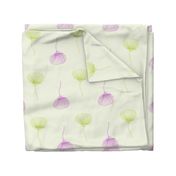 Large Scale Lime Green and Purple Delicate Flowers, Romantic Floral, Spring Colors