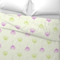 Large Scale Lime Green and Purple Delicate Flowers, Romantic Floral, Spring Colors