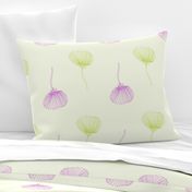 Large Scale Lime Green and Purple Delicate Flowers, Romantic Floral, Spring Colors