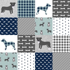 pitbull cheater quilt fabric - dog quilt, dog cheater quilt, grey pitbull quilt - buffalo plaid -  blue