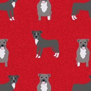 pitbull dog linen look fabric - cheater quilt coordinate - pitbull dog fabric - red