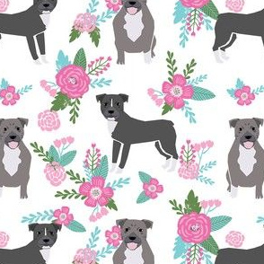 pitbull floral dog fabric, dog fabric, floral fabric, dog florals, dog fabric, pitbull florals fabric, - white