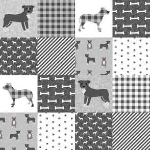 pitbull cheater quilt fabric - dog quilt, dog cheater quilt, grey pitbull quilt - buffalo plaid -  grey