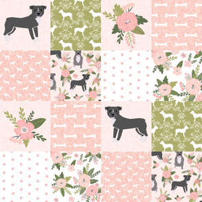 pitbull cheater quilt - floral quilt, quilt top, patchwork, dog quilt, dog design, floral dog fabric, floral pitbull - peach