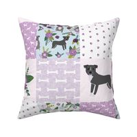 pitbull cheater quilt - floral quilt, quilt top, patchwork, dog quilt, dog design, floral dog fabric, floral pitbull -  purple