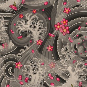 ★ SAKURA ★ Pink Cherry Blossom Japanese Tattoo / Vintage Sepia - Small Scale / Collection : Irezumi - Japanese Tattoo Prints