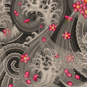 ★ SAKURA ★ Pink Cherry Blossom Japanese Tattoo / Vintage Sepia - Large Scale / Collection : Irezumi - Japanese Tattoo Prints