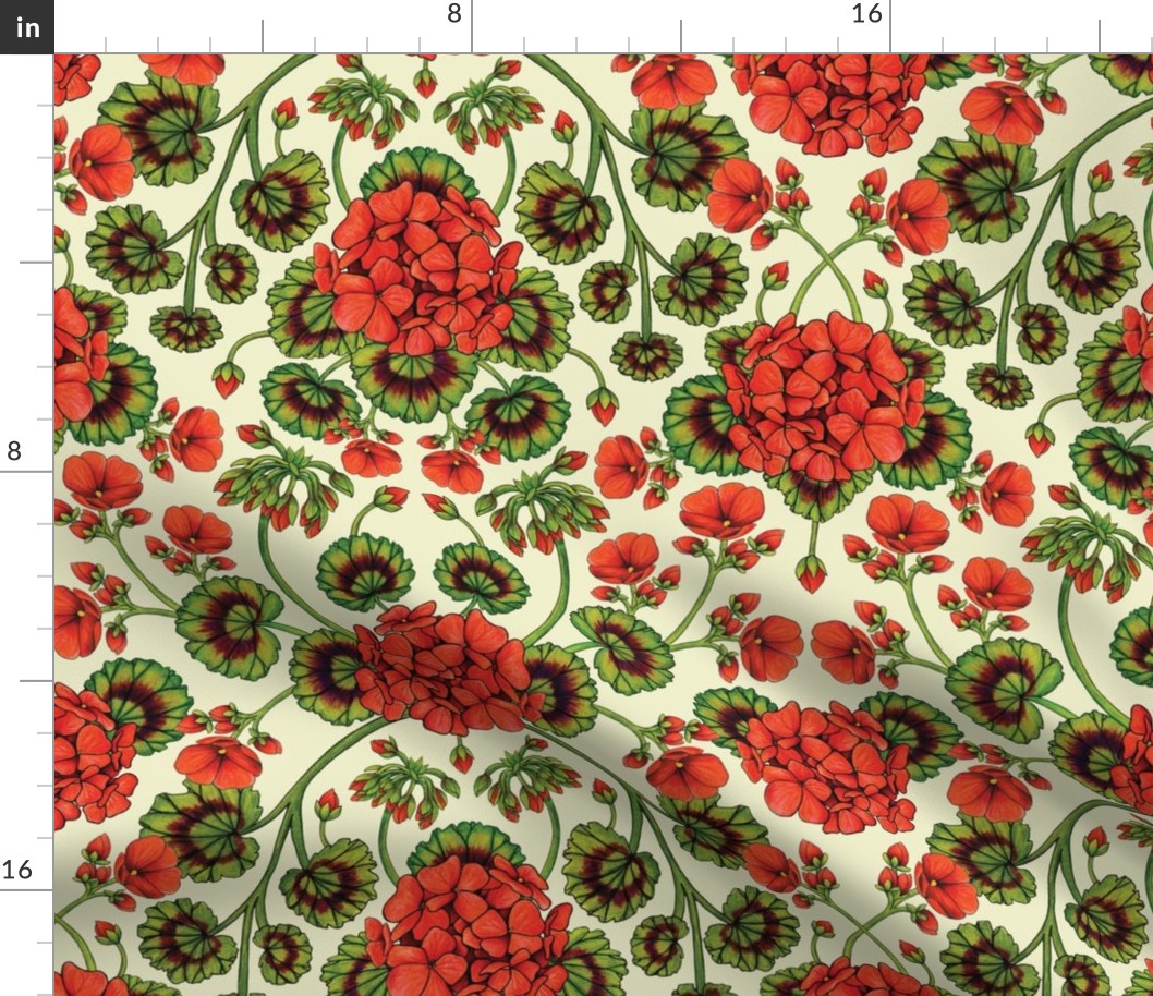 Red Geraniums -  Vintage-Inspired Floral Pattern For Spring