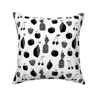 Fruits fabric - black and white fruits fabric, fruit pattern, fruits,, pineapple fabric
