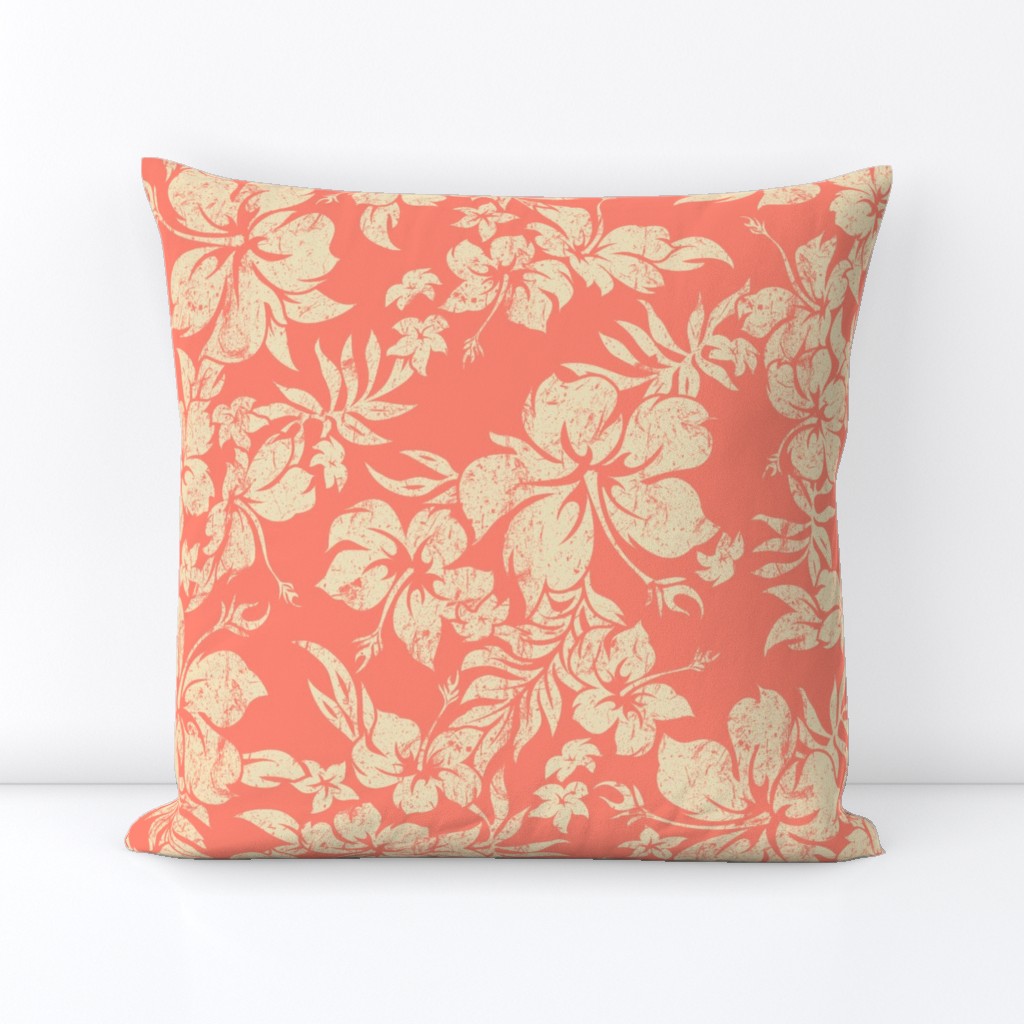 Distressed Hawaiian Hibiscus Floral- Living Coral