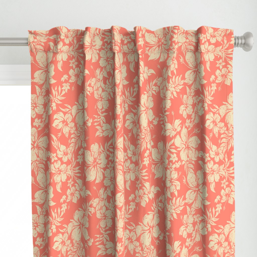 Distressed Hawaiian Hibiscus Floral- Living Coral