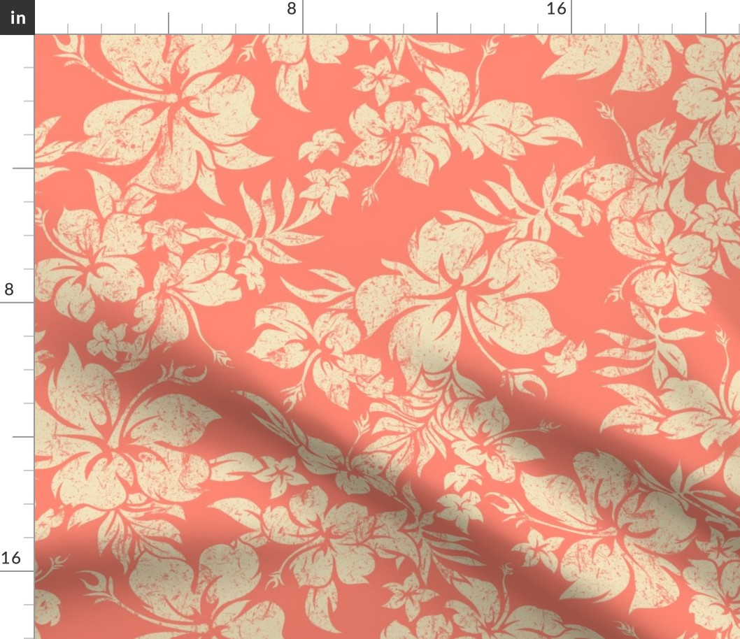 Distressed Hawaiian Hibiscus Floral- Living Coral