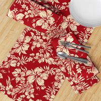 Distressed Hawaiian Hibiscus Floral- Red (Large Size)