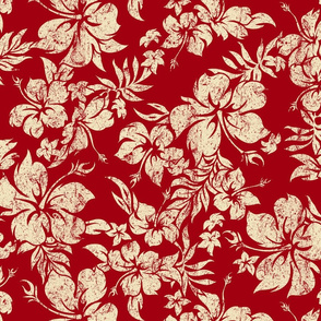 Distressed Hawaiian Hibiscus Floral- Red